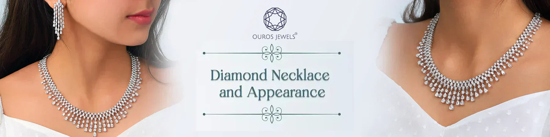 Fine diamond necklace for women with white gold and a stylish design that looks versatile as a wedding dress.