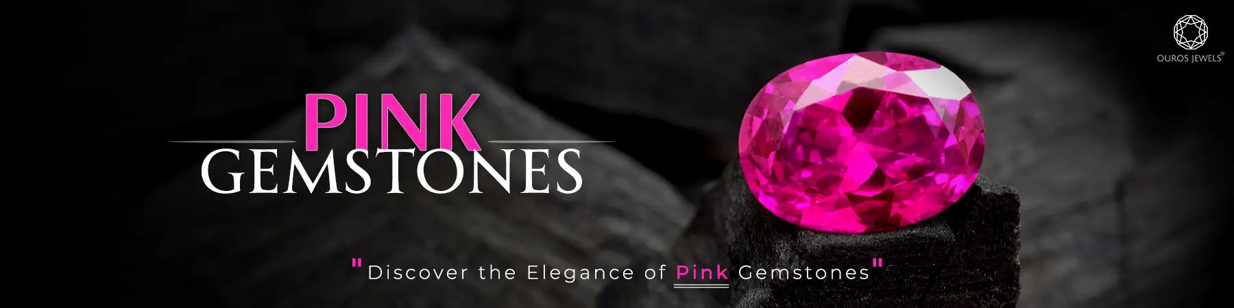 Vibrant pink gemstone set against a dark background with the text 'Pink Gemstones - Top 20 Pink Gemstones: Beauty, Price, and Detailed Guide.