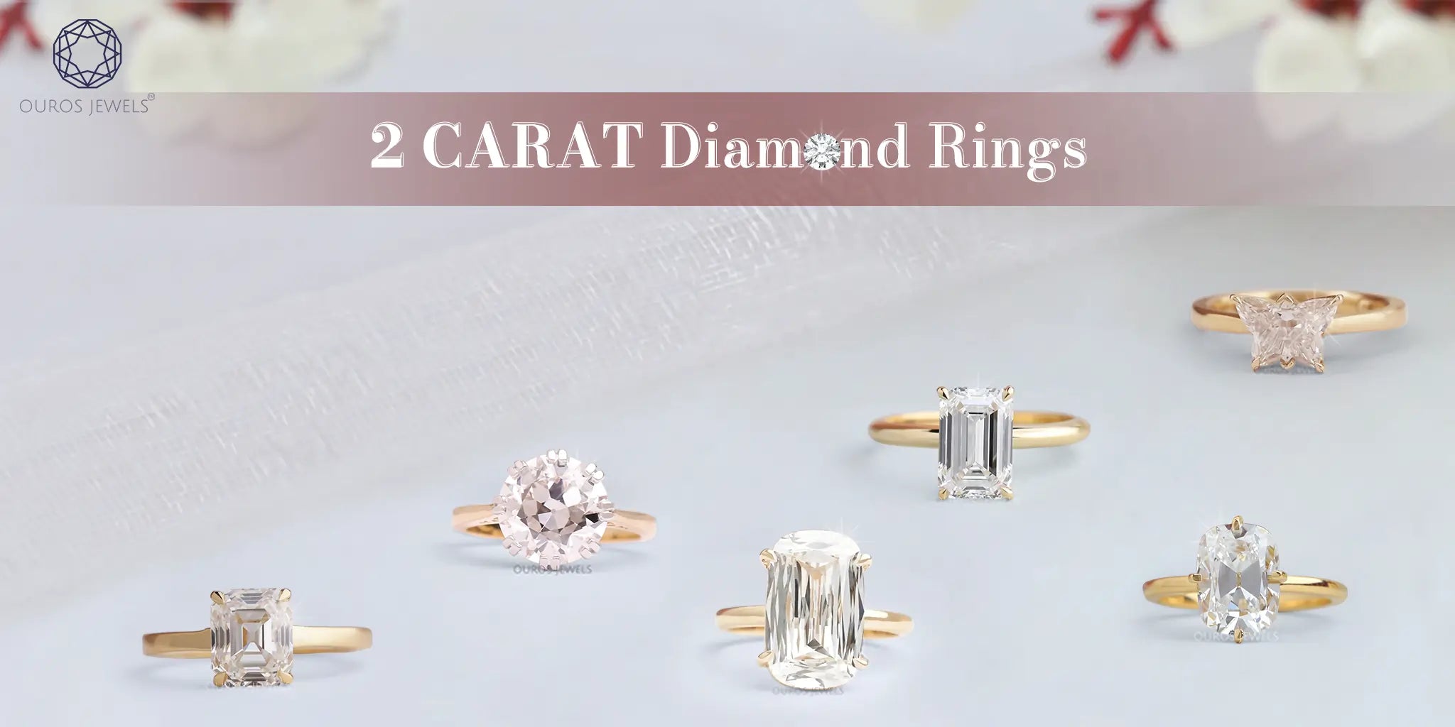 [2 carat diamond rings in gold settings, featuring round, princess, emerald, and cushion cuts. Showcasing the elegance and variety of 2 carat diamond rings]-[ouros jewels]