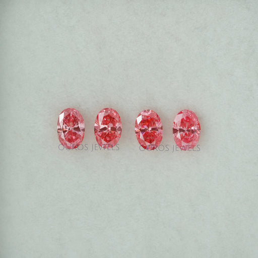 front view of 0.25 ct each pink oval lab grown diamonds loose