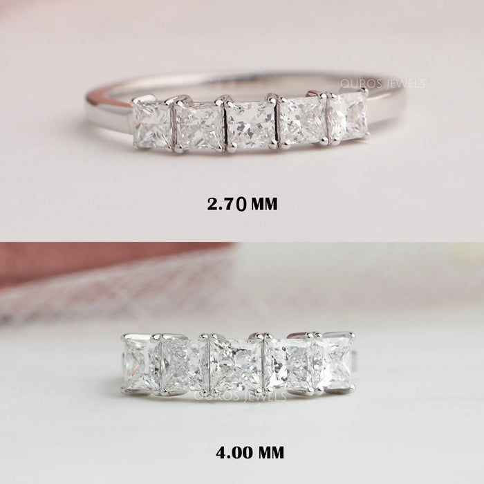 princess cut diamond five stone wedding ring with 2 different size's white gold band