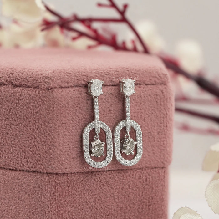 Olive Oval Lab Diamond Halo Drop Earrings