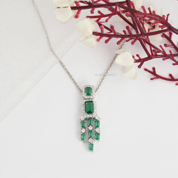 Green Emerald Gemstone Halo Chandelier Pendant