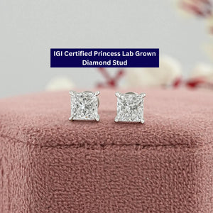 Princess Cut Lab Grown Diamond Stud - 2.00 Carat Each