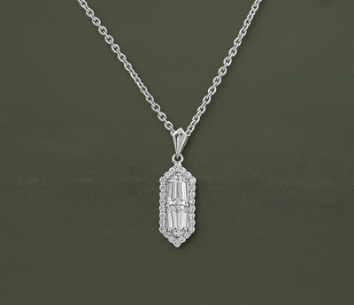 Step Cut Arrow Lab Diamond Halo Pendant
