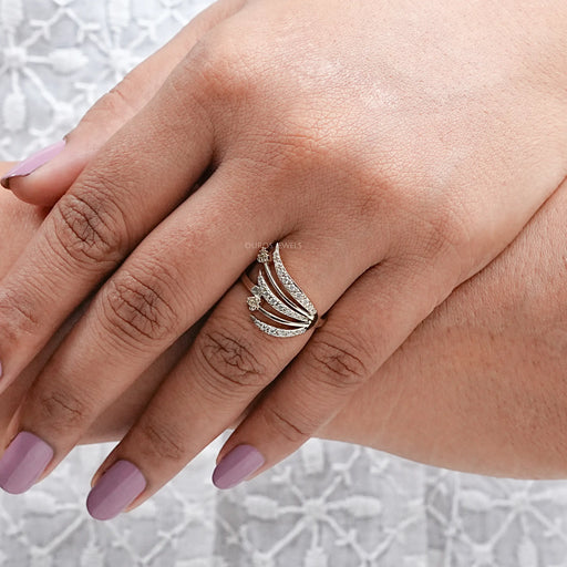 Round Lab Diamond Angel Wing Ring