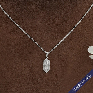 Step Cut Arrow Lab Diamond Halo Pendant