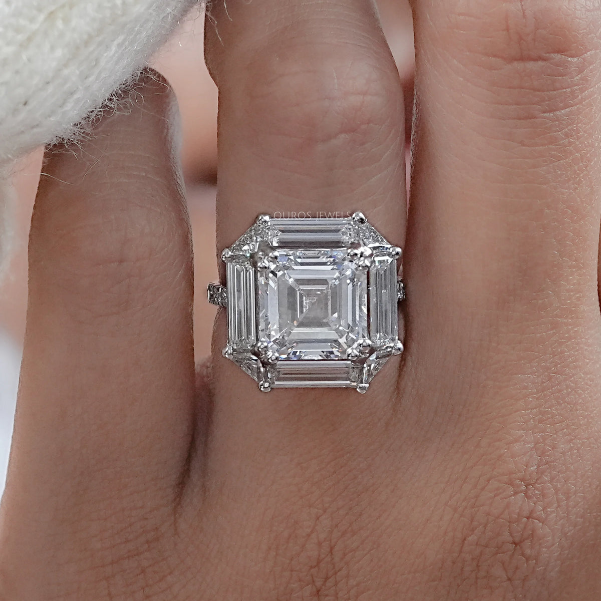 Carat Asscher Cut Diamond With Baguettes GIA Certified Carat