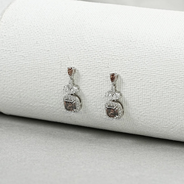 Chocolate Asscher Cut Halo Dangle Earrings