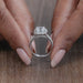 close view of asscher cut lab diamond halo engagement ring