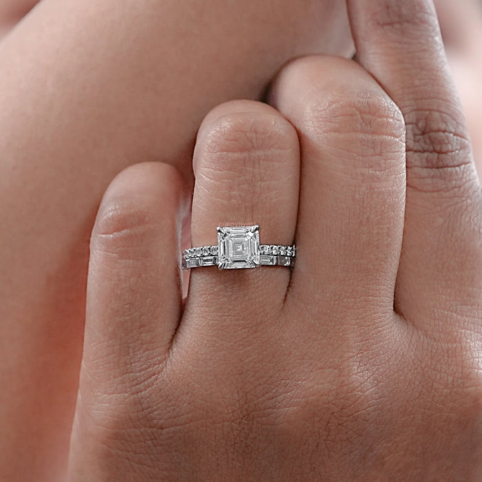 Asscher Lab Diamond Solitaire Accent Bridal Ring Set