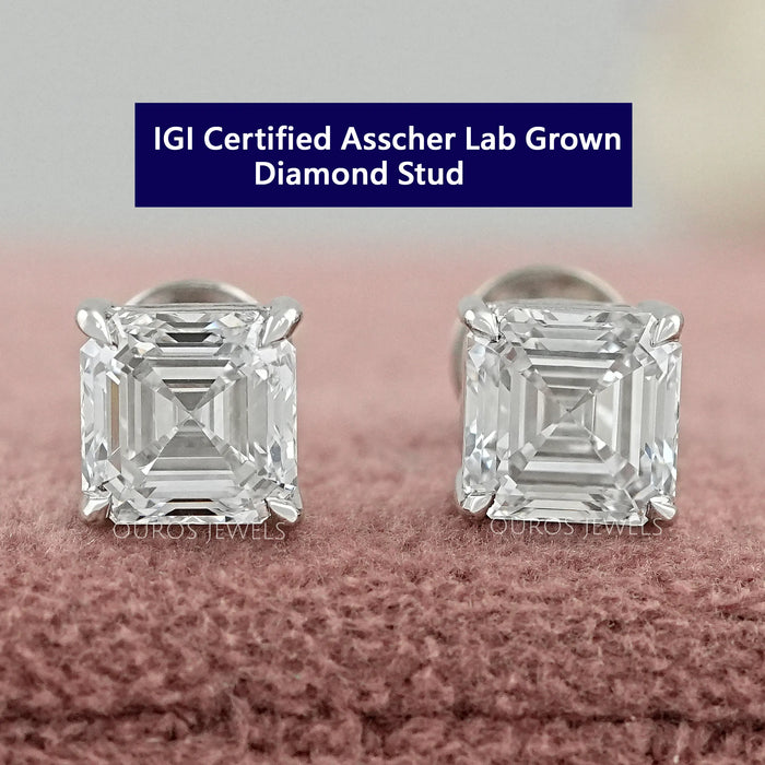 Pendientes de diamantes cultivados en laboratorio talla Asscher