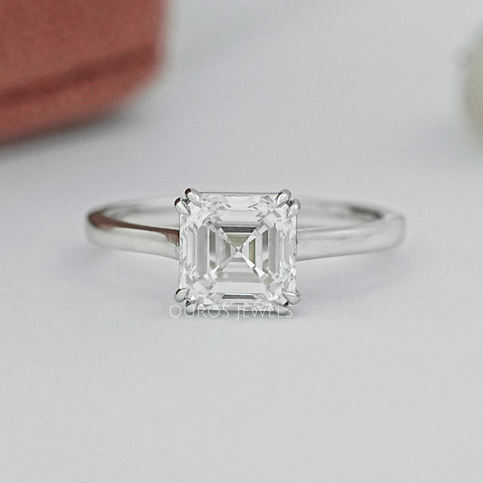 top view of asscher cut diamond double prong engagement ring