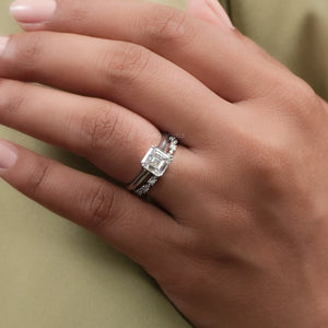 Square Emerlad Diamond  Wedding Ring Set