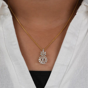 [A Women wearing Baguette Cut Pendant for Her]-[Ouros Jewels]