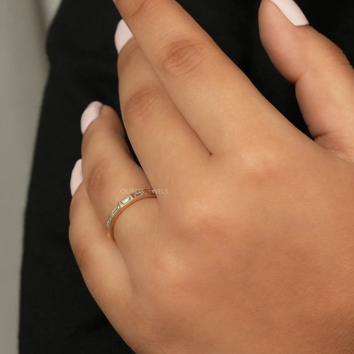 [A Women wearing Baguette Cut Diamond Ring]-[Ouros Jewels]