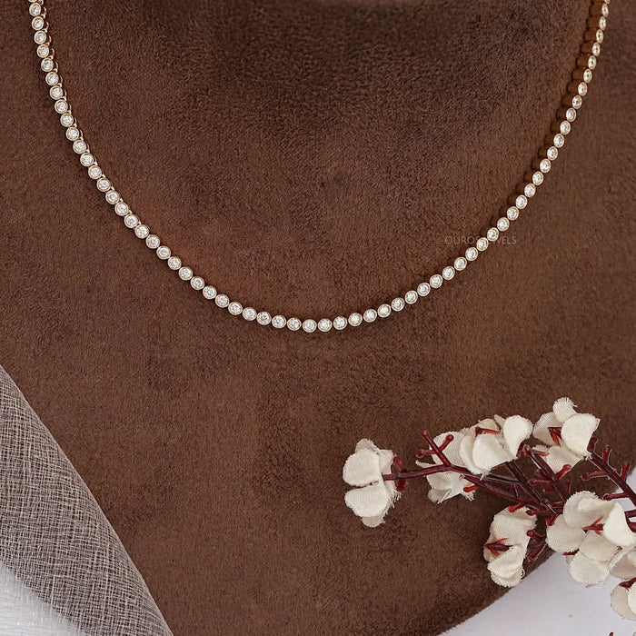 Bezel Set Graduated Round Cut Diamond Necklace