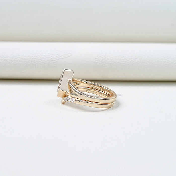 Kite Cut Lab Diamond Bezel Set Bridal Ring Set