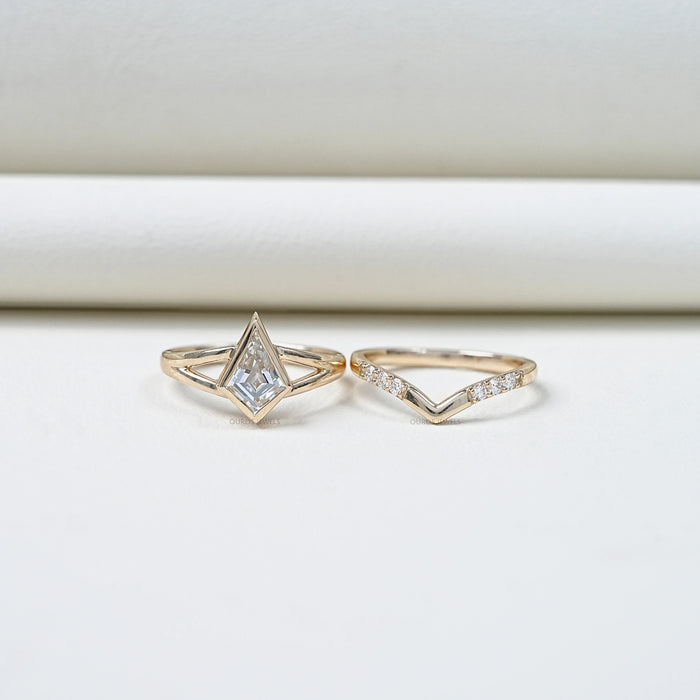 Kite Cut Lab Diamond Bezel Set Bridal Ring Set