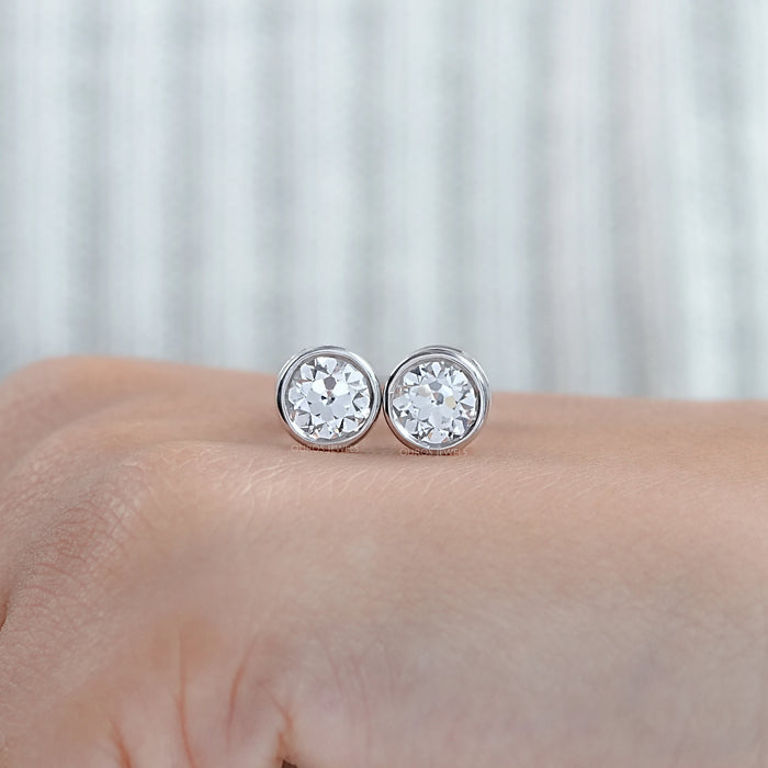 Old European Round Diamond Bezel Set Stud Earrings