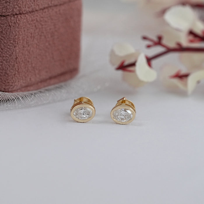 Oval Lab Diamond Bezel Set Stud Earring