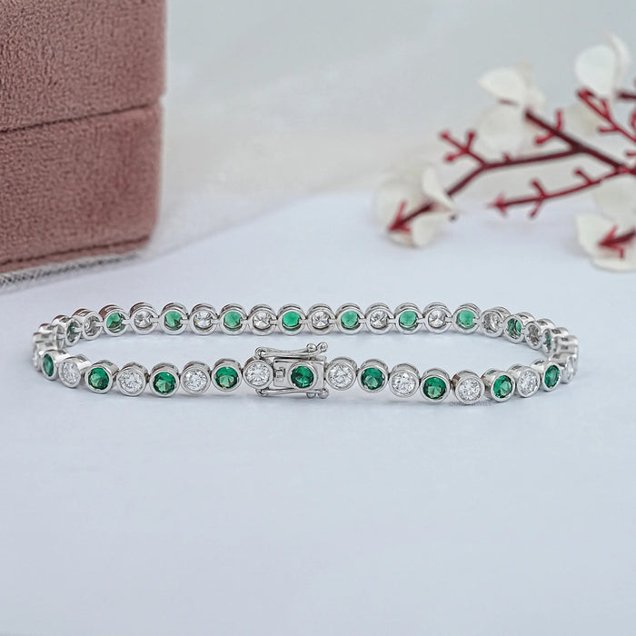 Round Cut Gemstone & Diamond Tennis Bracelet
