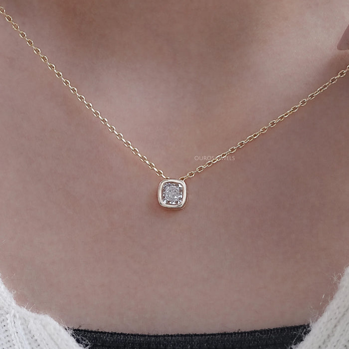 Square Cushion Diamond Bezel Set Solitaire Pendant