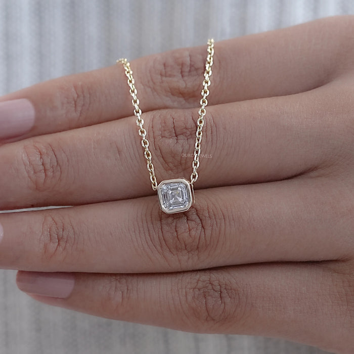 Bezel Set Asscher Cut Lab Diamond Pendant