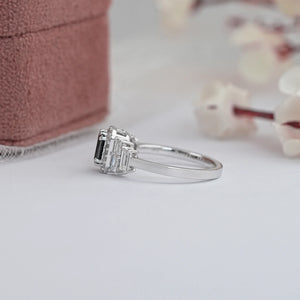 Black Emerald Cut Accent Diamond Engagement Ring