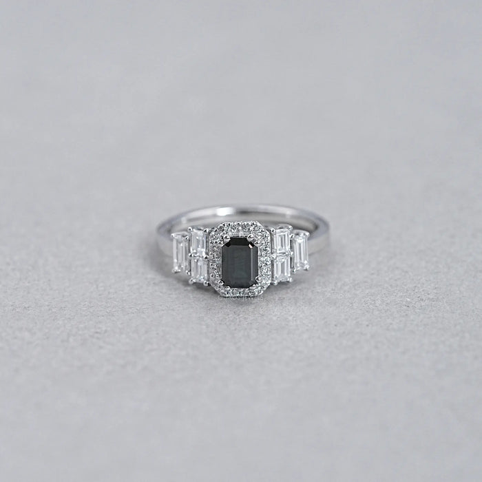 Black Emerald Cut Accent Diamond Engagement Ring