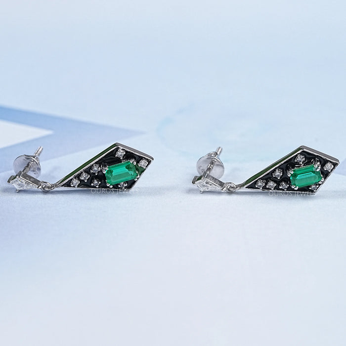 Black Enamel Flush Set Drop  Earrings