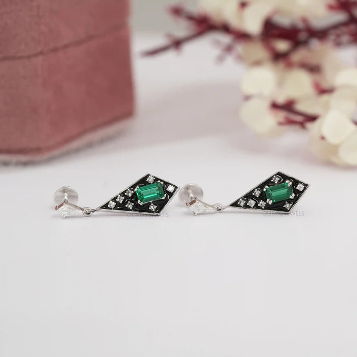 Emerald Black Enamel Drop Earrings