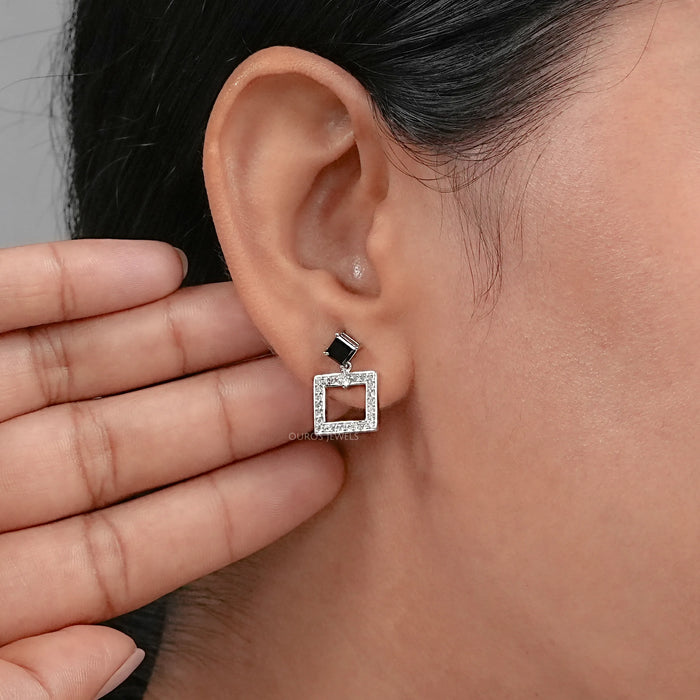 Black Princess Cut Lab Diamond Drop Earrings