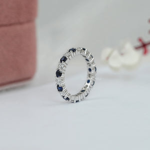 Blue Sapphire And Diamond Wedding Band