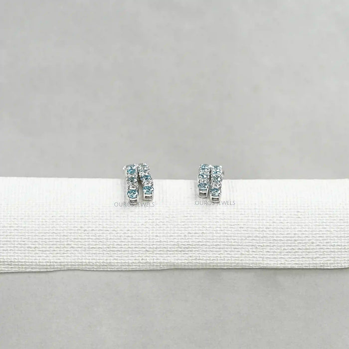 Blue Round Cut Lab Diamond  Double  Row Earrings