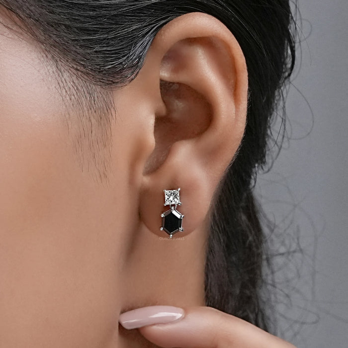 Hexagon Black Diamond Dangle Earrings