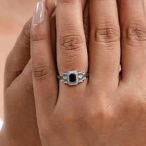 Black Emerald Cut Accent Diamond Engagement Ring