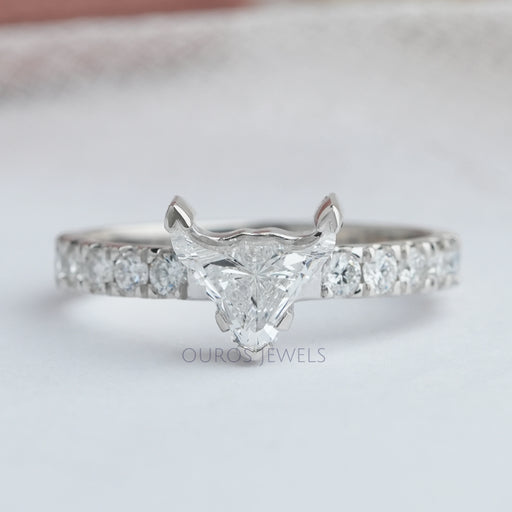 front view of bull cut lab-grown diamond solitaire accent engagement ring