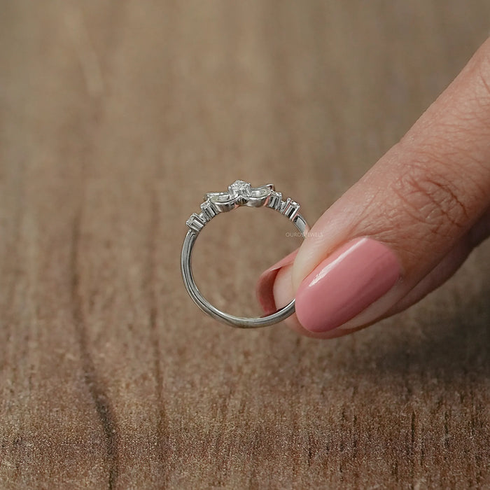 Pear Diamond Butterfly Shaped Dainty Ring