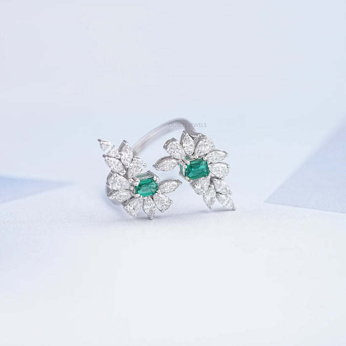 Multi-Shape Lab Diamond and Emerald Bypass Ring