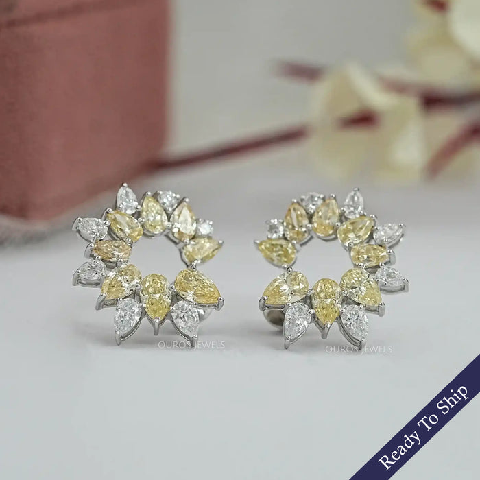 Open Yellow Pear Lab Diamond Hoop Earrings
