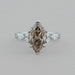 front view of champagne marquise-cut lab diamond solitaire accent wedding ring