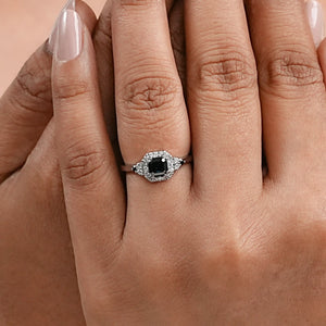 Asscher Cut Black Diamond Halo Ring