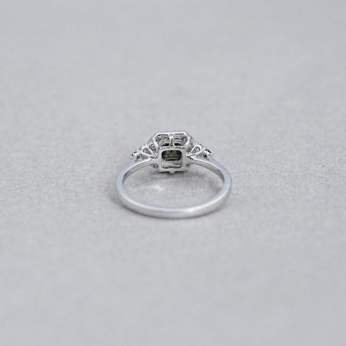 Asscher Cut Black Diamond Halo Ring