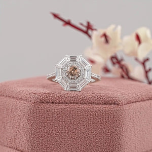 Octagon Brown Diamond Double Halo Ring