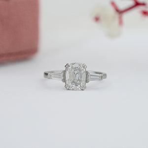 Three Stone Old Mine Cushion Cut Diamond Engagement Ring