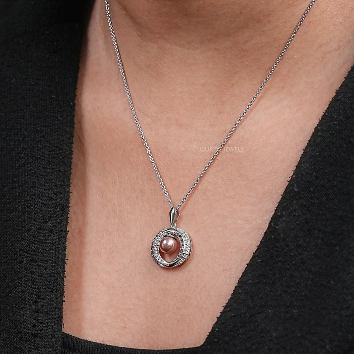 Pearl And Diamond Halo Pendant