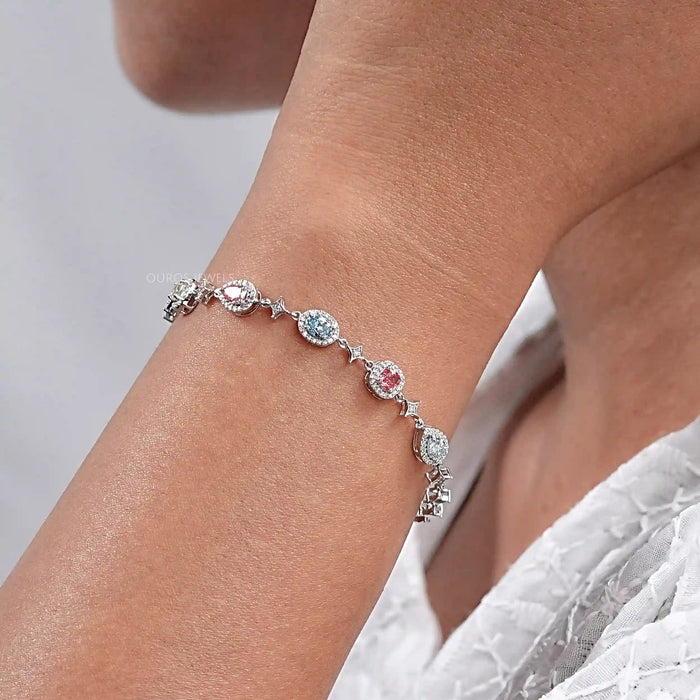 Color Diamond Halo Link Bracelet