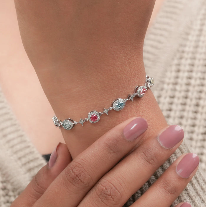 Multi Shape Color Diamond Halo Link Bracelet