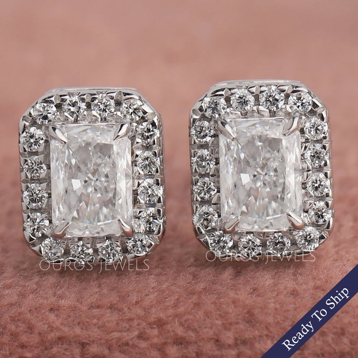 Radiant  Cut Halo Diamond Stud Earrings